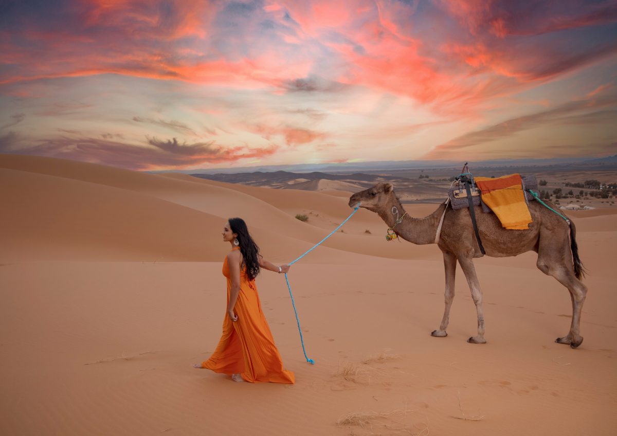 Sahara stargazing tour over the erg chebbi dunes in the Moroccan Sahara Desert near Merzouga.